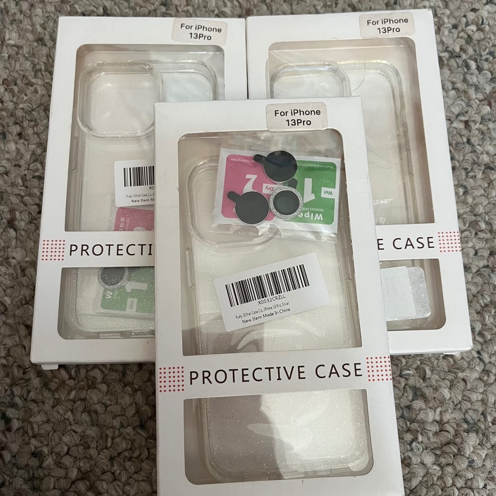 New Lot of 3 iPhone 13 Pro Clear Glitter Case Individual Glitter Camera Lens